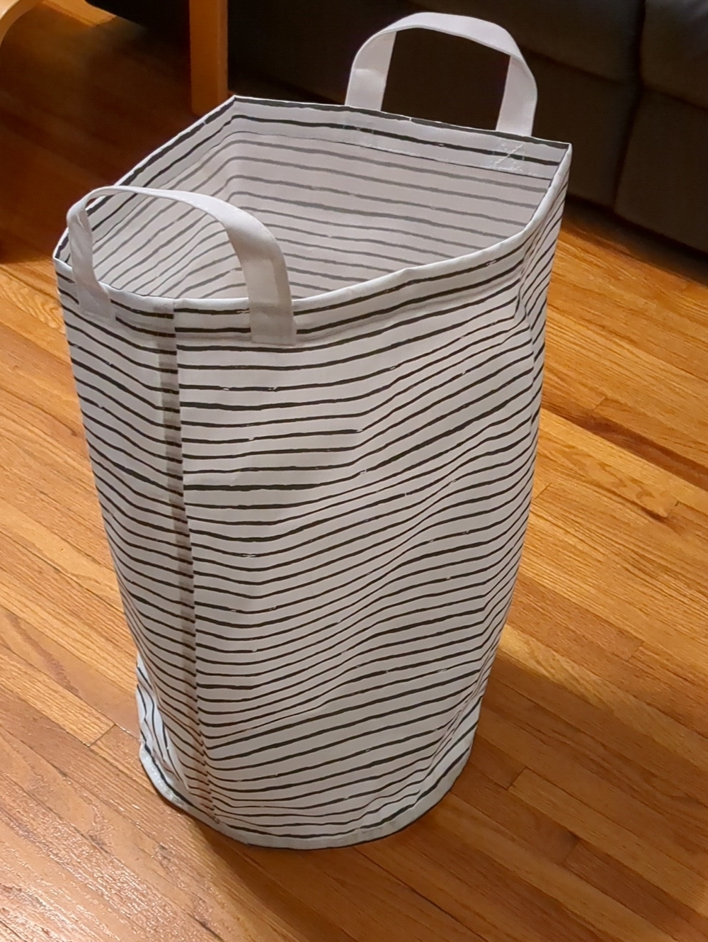 Ikea Stiff Fabric Foldable Striped White Black Laundry Hamper Water Resistant